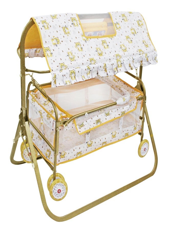 Franklite Born Baby Cradle with Mosquito & Hanging Chains, Soft Seat,Cradle for Baby,palna for New Born Baby 0-6 Month (Golden) - Image 1