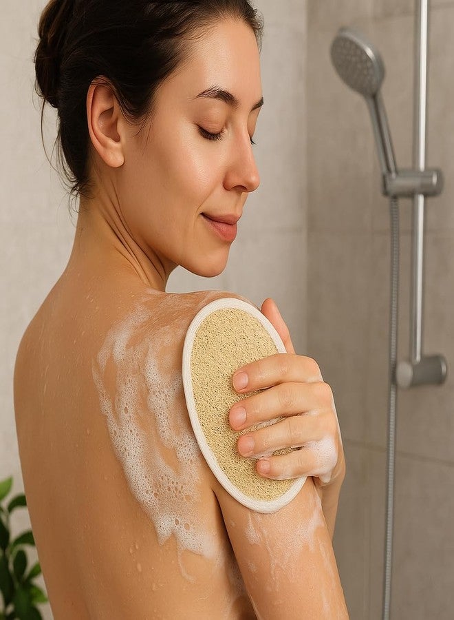 NOAK Natural Oval Loofah for Bathing | Soft & Smooth Body Scrubber | Gentle Exfoliation for All Skin Types, Removes Dead Skin Cells | Easy-to-Hold Bath Sponge | Attractive Pouch Designs | Pack of 2 - Image 3