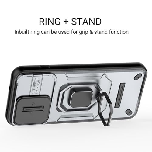 Kapa Armor Slider Back Cover for OnePlus 13S | Inbuilt Ring + Camera Slider Shockproof Lens Protection Bumper Back Case (Grey) - Image 4