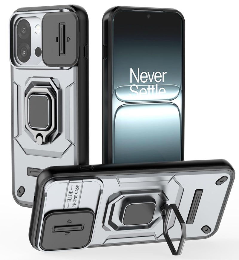 Kapa Armor Slider Back Cover for OnePlus 13S | Inbuilt Ring + Camera Slider Shockproof Lens Protection Bumper Back Case (Grey) - Image 1