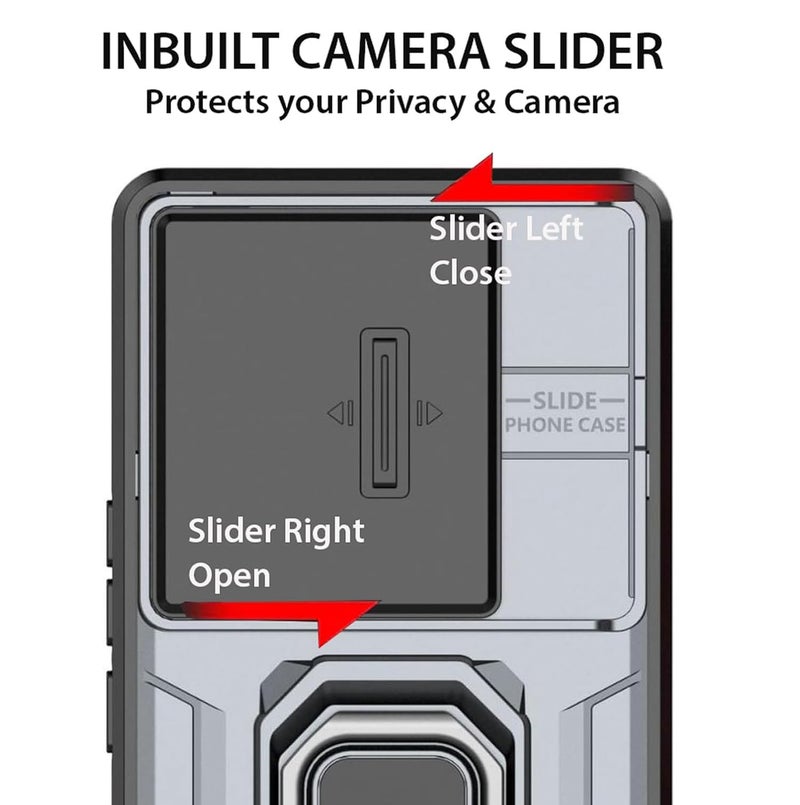 Kapa Armor Slider Back Cover for OnePlus 13S | Inbuilt Ring + Camera Slider Shockproof Lens Protection Bumper Back Case (Grey) - Image 3