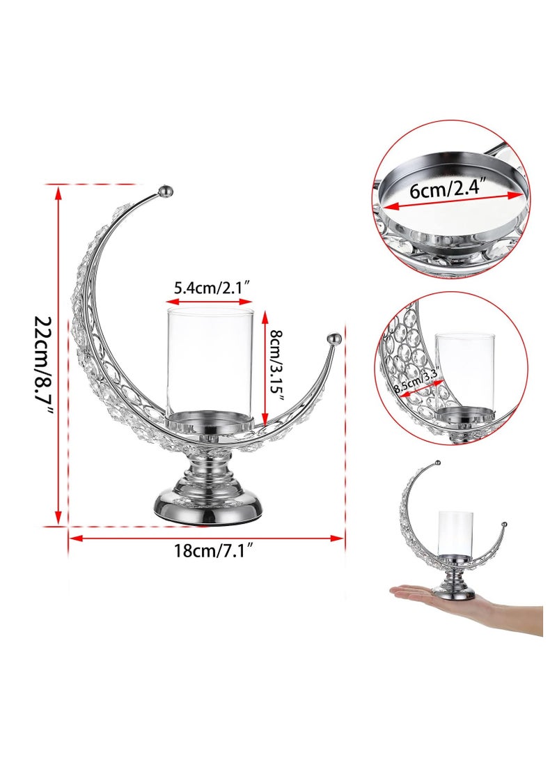 Candle Holder, Silver Moon Shaped Crystal Pillar Candle Holders, Tealight Holders with Glass Covers, Metal Crystal Moon Pillar Candle Stands, Votive Candlesticks for Table Centerpieces, 1 Pcs - Image 5