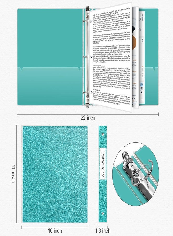 EYROZILL 3 Rings Binder for School Supplies, 1 Inch Round Rings to Hold 300 Sheets, Fashion View Binders, Glitter Teal - Image 3