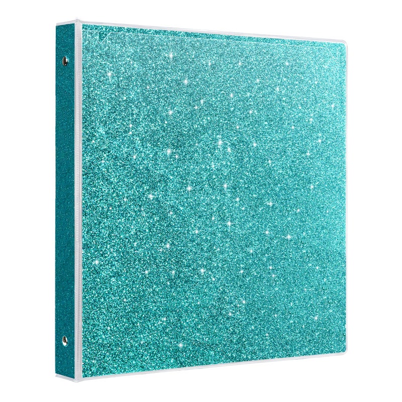 EYROZILL 3 Rings Binder for School Supplies, 1 Inch Round Rings to Hold 300 Sheets, Fashion View Binders, Glitter Teal - Image 1
