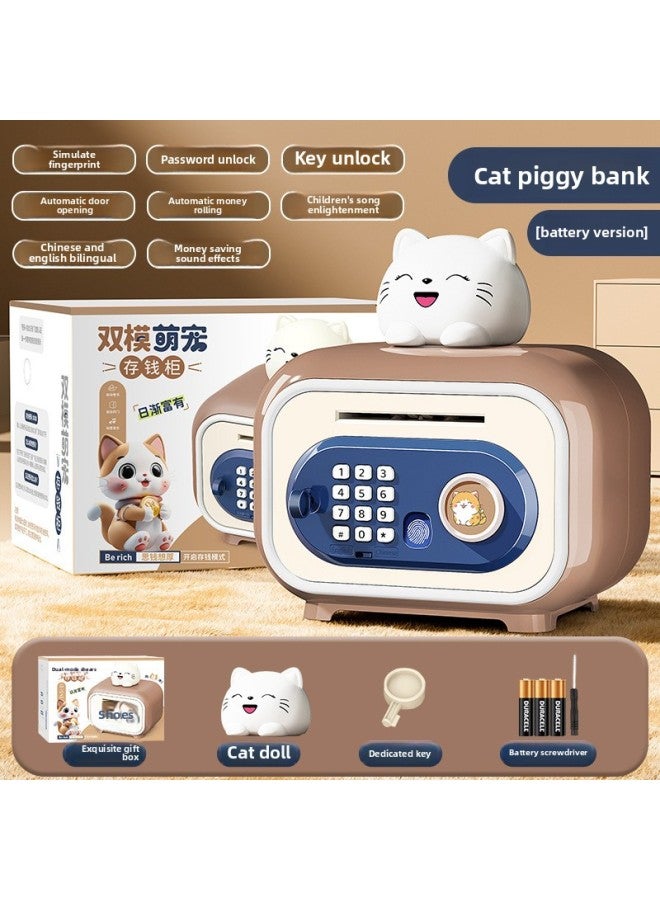 Piggy Bank 2025 Boys Advanced Can Enter And Exit Cash Box Safe Large Capacity Fingerprint Combination Lock-Color:Upgraded Automatic Money Rolling [fingerprint Sensor + Password + Key] Free Cat Doll Battery Version - Image 1