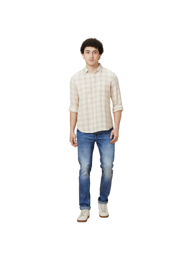 بيينغ هيومان Mens Cream Collared Long Sleeve Shirt