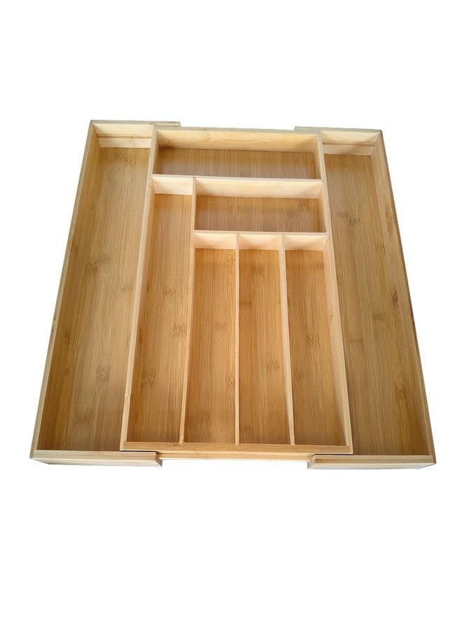 Jilukibo Adjustable Bamboo Drawer Organizer, Expandable Silverware Drawer Organizer, Large Cutlery Tray with Wooden Drawer Dividers for Flatware Organizing Kitchen Utensils Holder (6-8 Slots, Natural) - Image 1