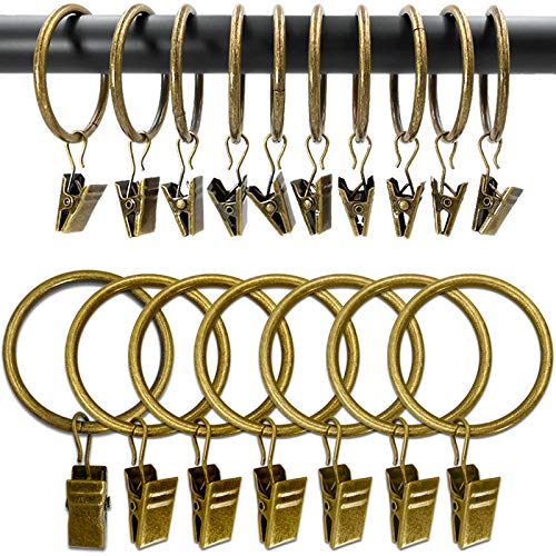 AMZSEVEN 100 Pack Metal Curtain Rings with Clips, Drapery Clips Hooks, Decorative Curtain Rod Clips 1.5 in Interior Diameter, Antique Bronze - Image 1