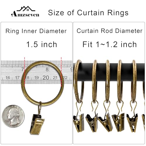 AMZSEVEN 100 Pack Metal Curtain Rings with Clips, Drapery Clips Hooks, Decorative Curtain Rod Clips 1.5 in Interior Diameter, Antique Bronze - Image 3