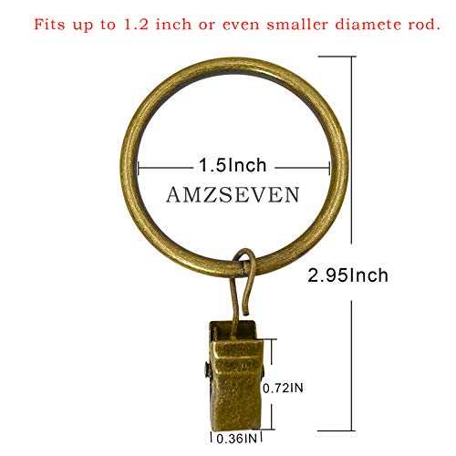 AMZSEVEN 100 Pack Metal Curtain Rings with Clips, Drapery Clips Hooks, Decorative Curtain Rod Clips 1.5 in Interior Diameter, Antique Bronze - Image 2