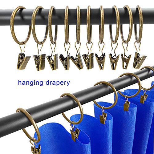 AMZSEVEN 100 Pack Metal Curtain Rings with Clips, Drapery Clips Hooks, Decorative Curtain Rod Clips 1.5 in Interior Diameter, Antique Bronze - Image 5