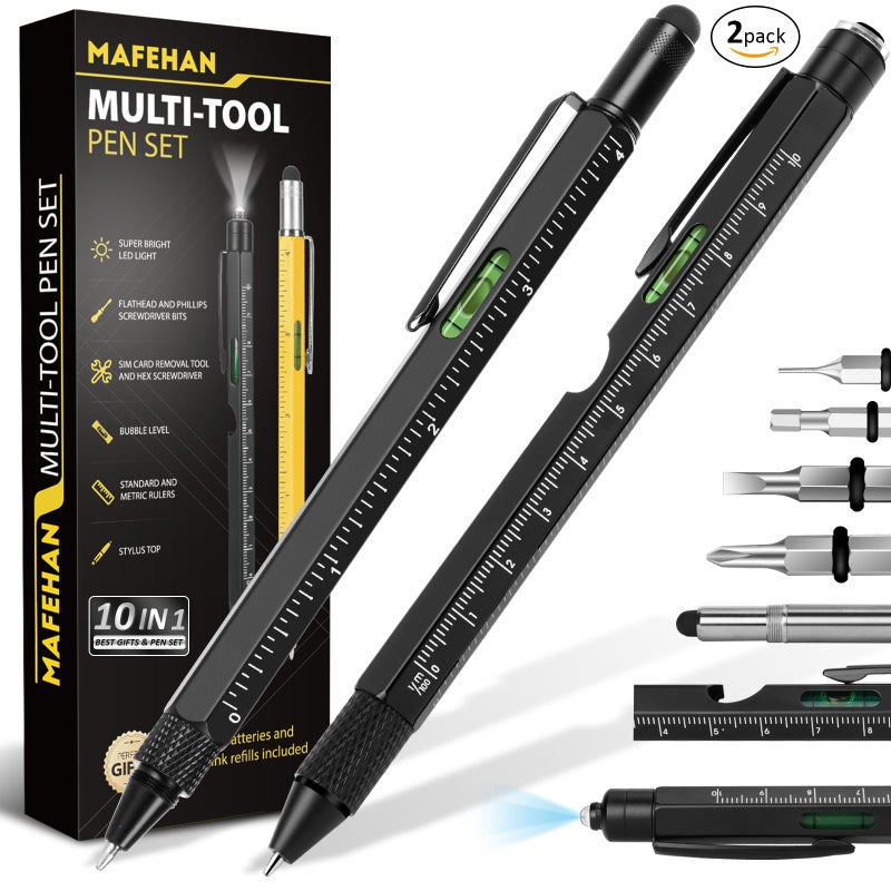 Fathers Day Gifts from Daughter Son Wife 9 in 1 Multitool Pen Gifts for Men Who Have Everything Unique Gifts for Dad from Daughter Son Dad Gifts for Him Husband Grandpa Boyfriend All Black