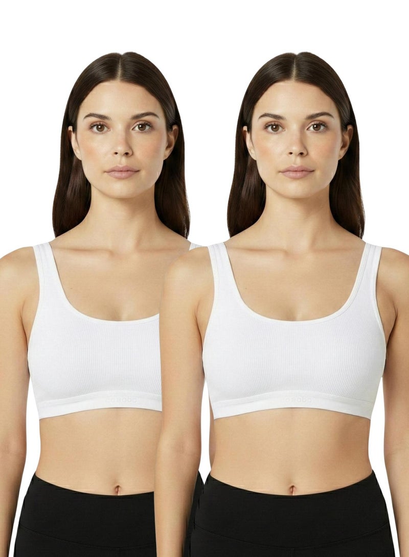 Comodo Pack of 2 Women's Cotton Wide Strap Cross Back Sport Non Padded Bra - Image 1