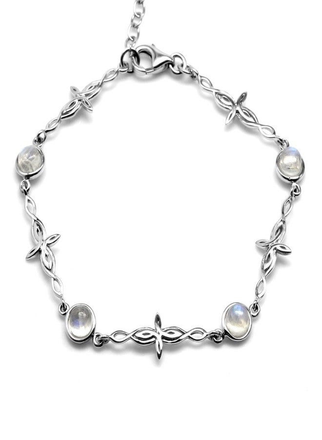 Silvershake Natural Moonstone 925 Sterling Silver Intertwined Cross 7 to 8.5 Inch Adjustable Bracelet - Image 1