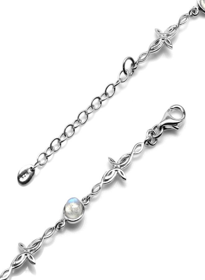 Silvershake Natural Moonstone 925 Sterling Silver Intertwined Cross 7 to 8.5 Inch Adjustable Bracelet - Image 3