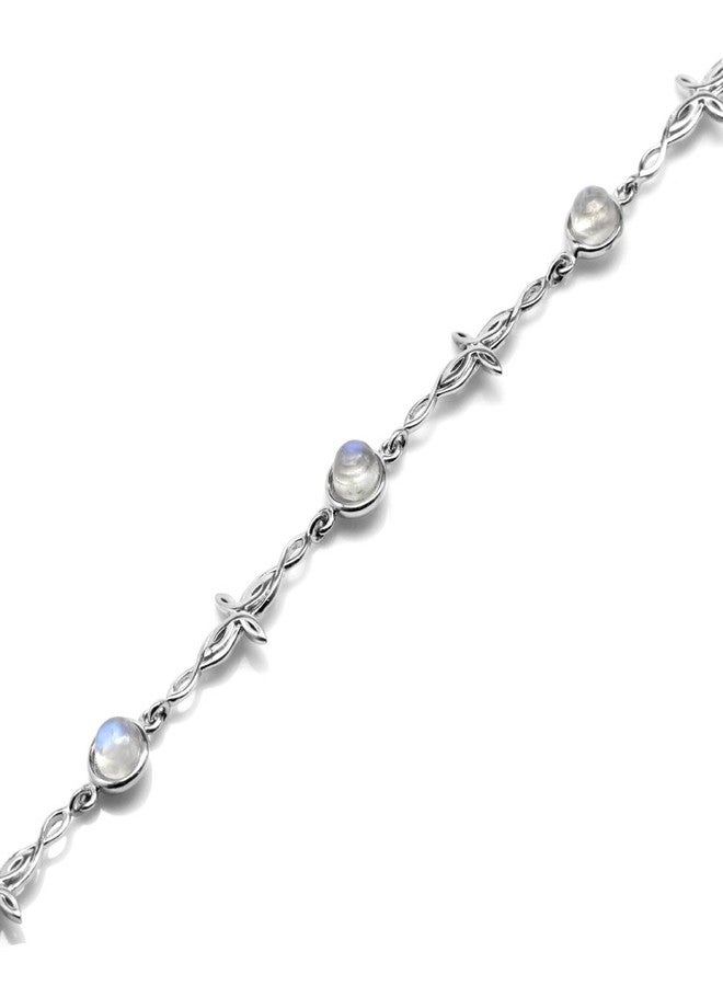 Silvershake Natural Moonstone 925 Sterling Silver Intertwined Cross 7 to 8.5 Inch Adjustable Bracelet - Image 2