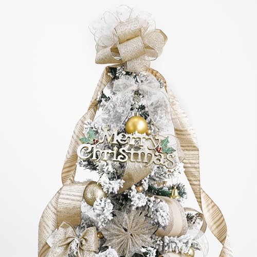 HUIHUANG Champagne Christmas Ribbon Wired Gold Christmas Tree Ribbon 6 Rolls Glitter Wired Edge Ribbons for X-mas Tree, Gift Wrapping, Wreath, Garland, Home Decor (2.5" Wide, 36 Yds Total) - Image 4