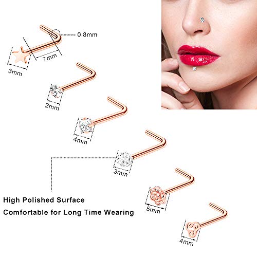ONESING 40 PCS 20G Nose Rings for Women Nose Piercings Jewelry Gold Nose Rings Hoops Nose Studs Screw for Women Men - Image 3