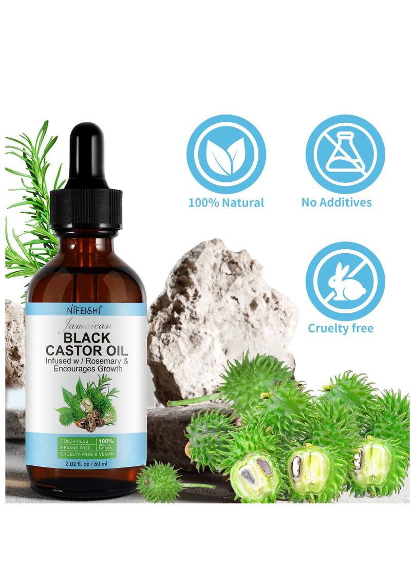 NIFEISHI - 60ml Jamaican Black Castor Oil Infused with Rosemary for Hair Growth 100% Pure Organic Cold Pressed Castor Rosemary Oil for Hair Growth Eyelash Eyebrow Growth Body & Skin Care Oil - Image 1