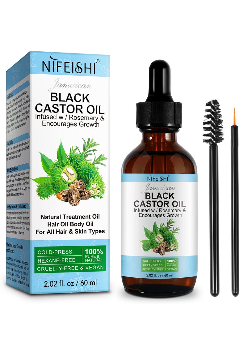 NIFEISHI - 60ml Jamaican Black Castor Oil Infused with Rosemary for Hair Growth 100% Pure Organic Cold Pressed Castor Rosemary Oil for Hair Growth Eyelash Eyebrow Growth Body & Skin Care Oil - Image 1