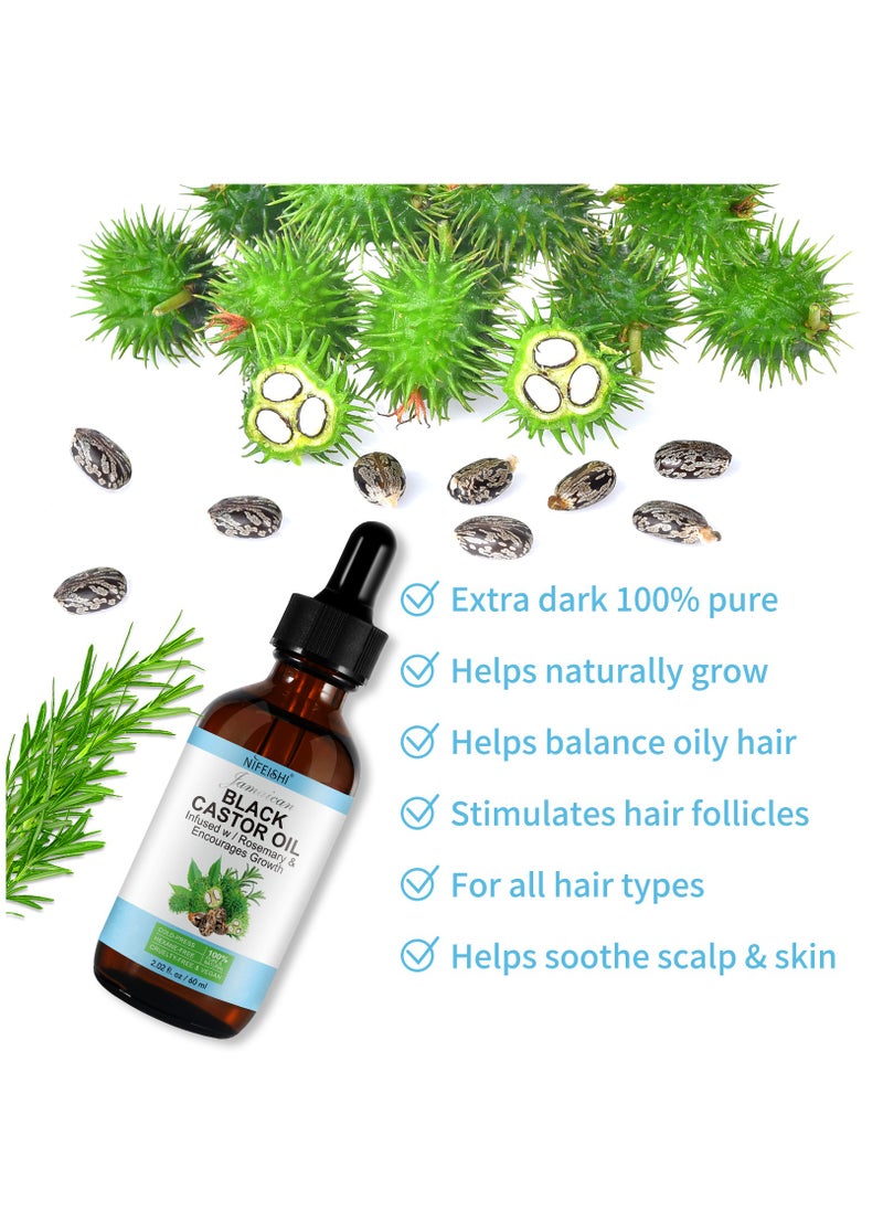 NIFEISHI - 60ml Jamaican Black Castor Oil Infused with Rosemary for Hair Growth 100% Pure Organic Cold Pressed Castor Rosemary Oil for Hair Growth Eyelash Eyebrow Growth Body & Skin Care Oil - Image 1