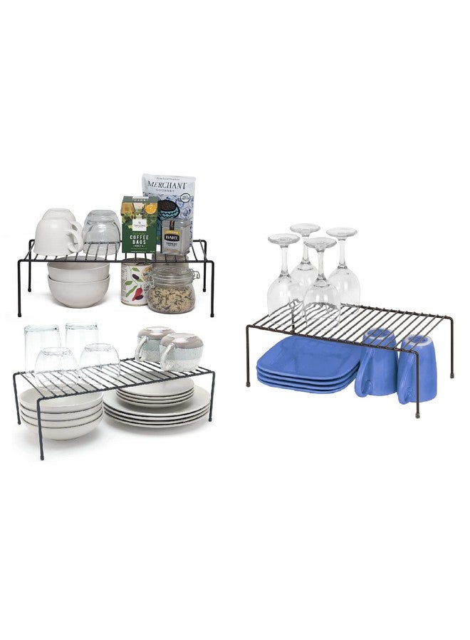 12FOR COLLECTION Black Stainless Steel Multipurpose Dish Rack,Storage Shelves for Kitchen Cabinets,Plate Stand,Utensil Rack (Black Pack of 3) - Image 1