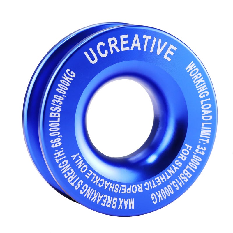 Ucreative Winch Snatch Recovery Ring 66000 lbs for Soft Shackle and Synthetic Rope for ATV UTV SUV Truck OffRoad Vehicle Recovery Blue