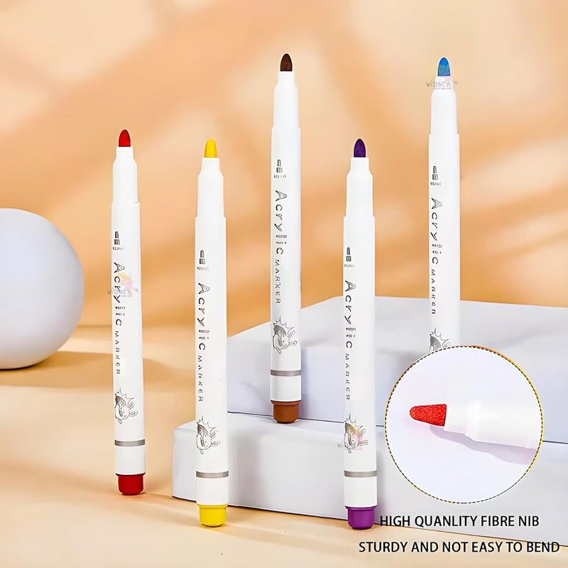 Wishkey WISHKEY 12 Shades Acrylic Marker Pen Set, Water-Based Non-Toxic Ink, Waterproof, Smudge Proof Colorful Sketch Pens, Multipurpose Marker Pens for Art Works, 8+ Years (Pack of 12, Multicolor)  - Image 3