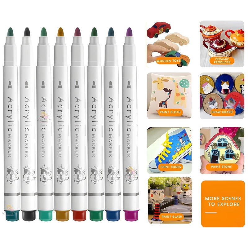 Wishkey WISHKEY 12 Shades Acrylic Marker Pen Set, Water-Based Non-Toxic Ink, Waterproof, Smudge Proof Colorful Sketch Pens, Multipurpose Marker Pens for Art Works, 8+ Years (Pack of 12, Multicolor)  - Image 4