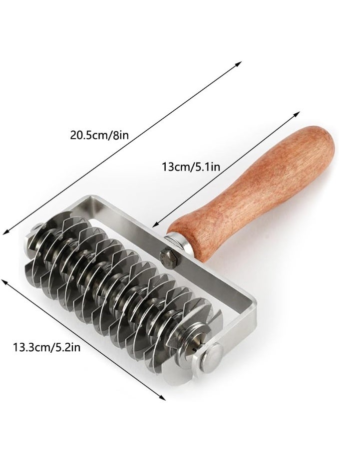 Stainless Steel Dough Lattice Top Cookie Pie Pizza Bread Pastry Crust Roller Cutter,Wood Handle - Image 2