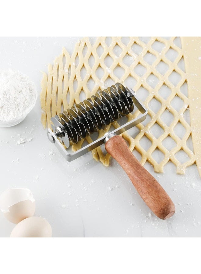 Stainless Steel Dough Lattice Top Cookie Pie Pizza Bread Pastry Crust Roller Cutter,Wood Handle - Image 5