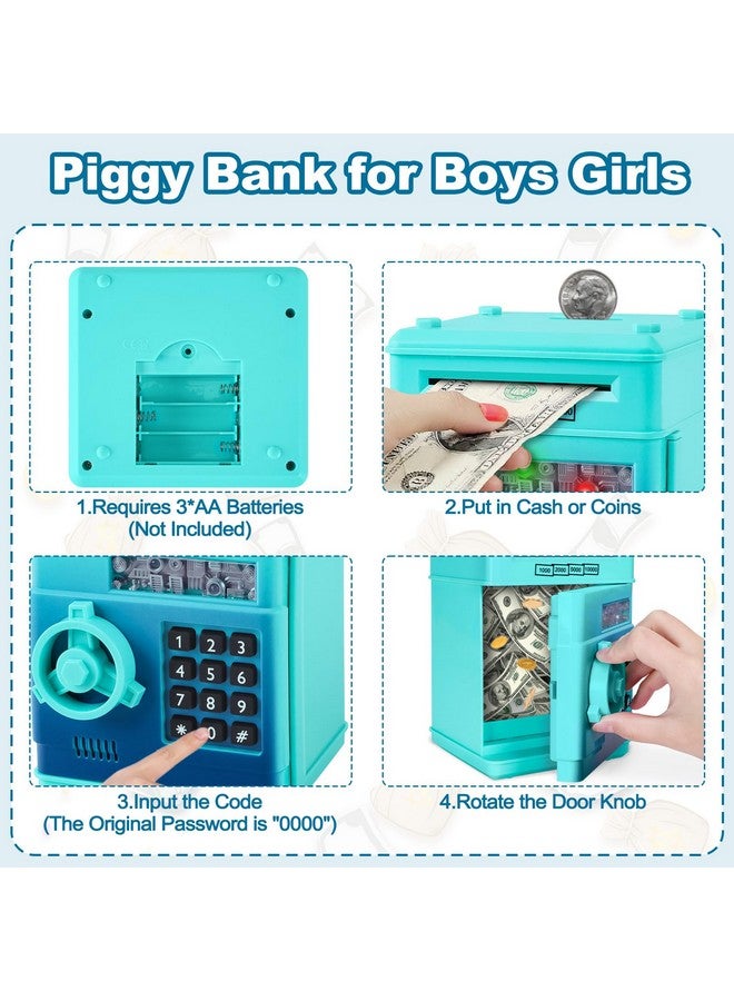 Refasy Boy Toys Age 6-8, Electronic Piggy Bank Password Money Bank Toys for Kids, ATM Piggy Banks Money Saving Box, Birthday Xmas Gifts for Boys Girls 3 4 5 6 7 8 9 10 11 12 Years Old (Blue Green) - Image 4