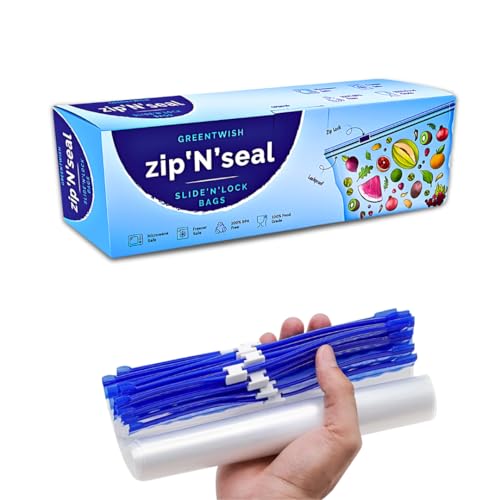 GREENTWISH Zip 'N' Seal (Pack of 30) Slider Zip Lock Bags, Food Vegetable Fridge Storage Ziplock Bag, Freezer/Microwave Safe, BPA Free Reusable LDPE Transparent Zipper Bag | Size: 8 x 8 Inch (Small) - Image 1