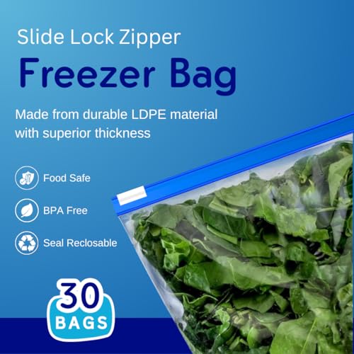 GREENTWISH Zip 'N' Seal (Pack of 30) Slider Zip Lock Bags, Food Vegetable Fridge Storage Ziplock Bag, Freezer/Microwave Safe, BPA Free Reusable LDPE Transparent Zipper Bag | Size: 8 x 8 Inch (Small) - Image 3