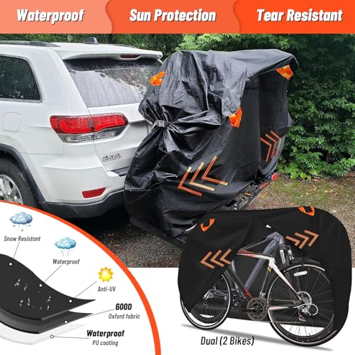 2win2buy Bike Cover for Transport on Rack, 600D Oxford Bike Rack Cover Heavy Duty Bicycle Covers Outdoor Storage Waterproof Bike Covers for 2 Bikes on Rear Bike Rack for Mountain Road Electric City Bike - Image 2