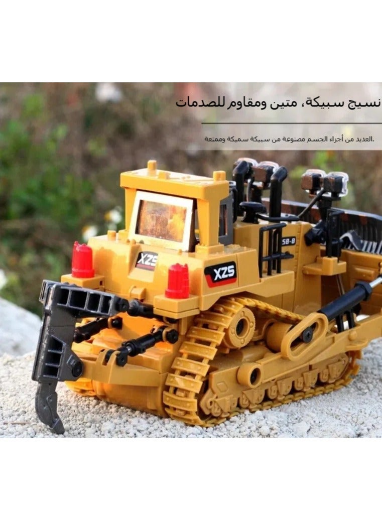 Remote Control bulldozer, 9-channel bulldozer multi-functional children's toy with light and sound, 1:24 scale 2.4Ghz rechargeable engineering bulldozer toy, suitable for children of boys and girls - Image 4