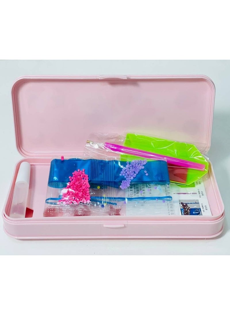 Pencil case for boys and girls, 2-tier pencil case with beads and glue that stick to the pencil case in different colors, 3D cartoon drawings, with beads to color the pencil case and a 2-tier plastic material pencil case with beads and glue that stick to the pencil case in different colors - Image 2