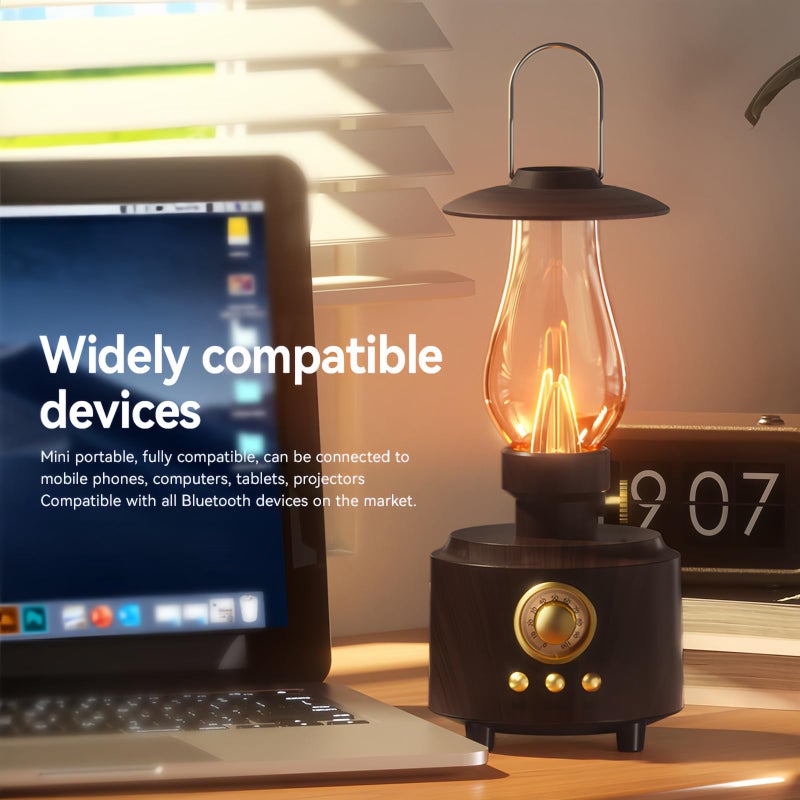 AVEKI Vintage Kerosene Table Lamp with Bluetooth Speaker, Infinitely Dimmable Rechargeable LED Lights for Bedroom, IPX4 Waterproof Bedside Lamps for Camping Party Holiday Home Decor Gift (Woodgrain) - Image 3