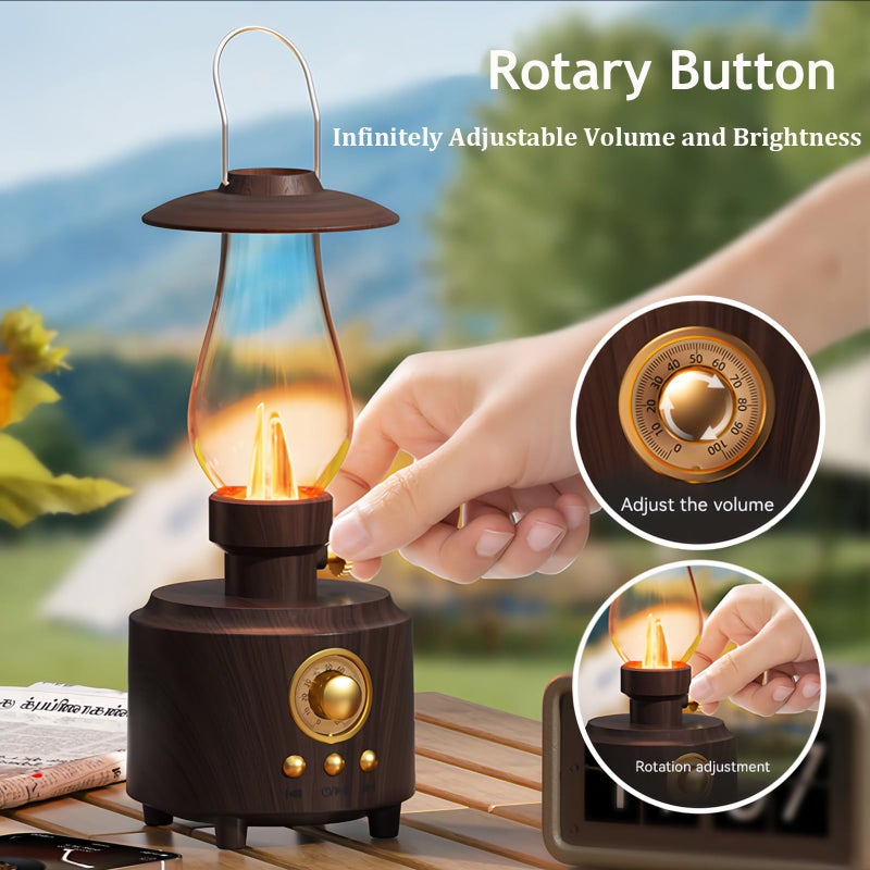 AVEKI Vintage Kerosene Table Lamp with Bluetooth Speaker, Infinitely Dimmable Rechargeable LED Lights for Bedroom, IPX4 Waterproof Bedside Lamps for Camping Party Holiday Home Decor Gift (Woodgrain) - Image 5