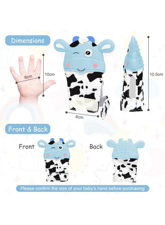hotut 2Pack Silicone Teething Mitt, Cow Baby Teething Toy for 0-6 6-12 Months, Food Grade Silicone Infant Teething Mitten, BPA-Free Baby Chew Toys for Pain Relief, Sucking Needs - Image 2