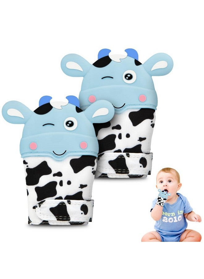 hotut 2Pack Silicone Teething Mitt, Cow Baby Teething Toy for 0-6 6-12 Months, Food Grade Silicone Infant Teething Mitten, BPA-Free Baby Chew Toys for Pain Relief, Sucking Needs - Image 1