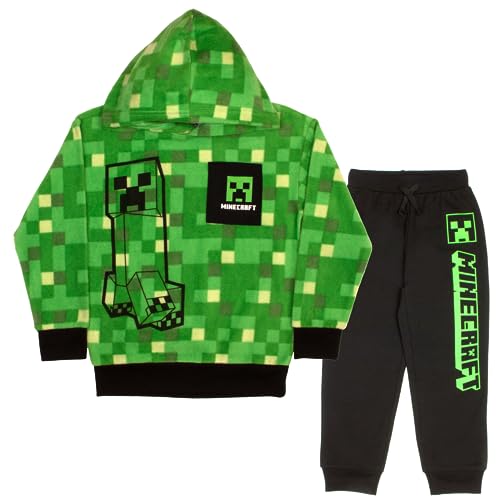 Minecraft Creeper Graphic 2-Piece Set - Boys Fleece Pullover Hoodie & Jogger Pants 2-Pack Bundle Set for Kids and Toddlers (Size 8, Green) - Image 1