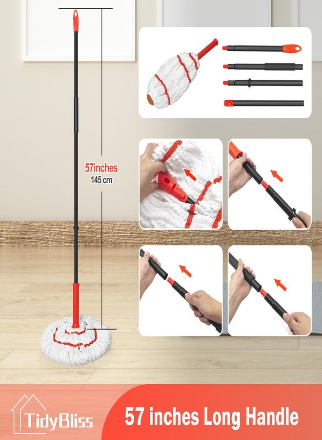 TidyBliss Self Wringing Twist Mop for Floor Cleaning, 57.5 inches Long Handle Cotton String Mop with Wringer, Washable Microfiber Wet Mop with Scouring Pad for Hardwood, Tile, Bathtub, Kitchen - Image 5