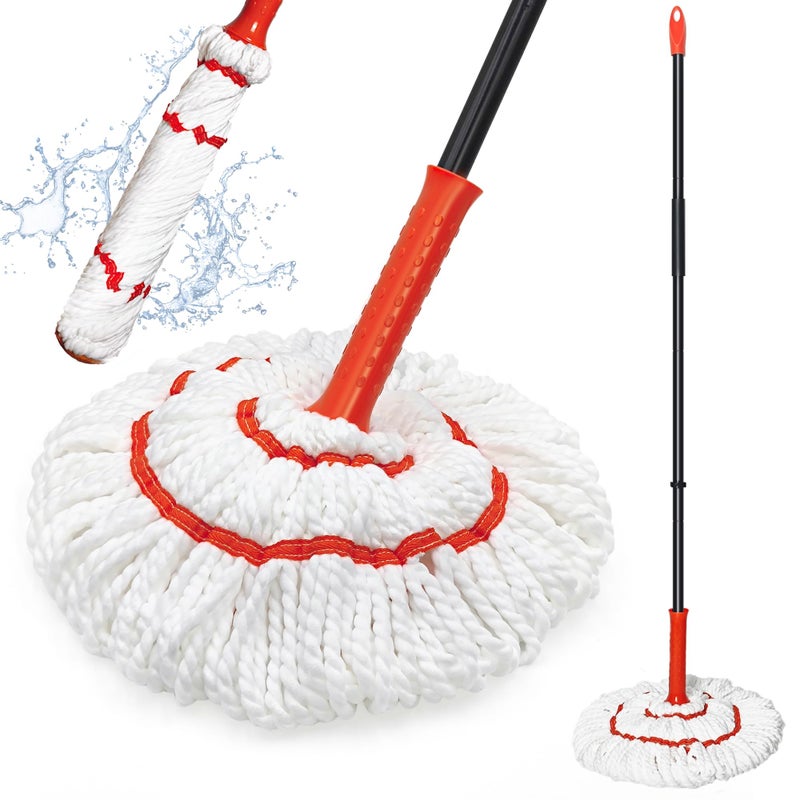 TidyBliss Self Wringing Twist Mop for Floor Cleaning, 57.5 inches Long Handle Cotton String Mop with Wringer, Washable Microfiber Wet Mop with Scouring Pad for Hardwood, Tile, Bathtub, Kitchen - Image 1