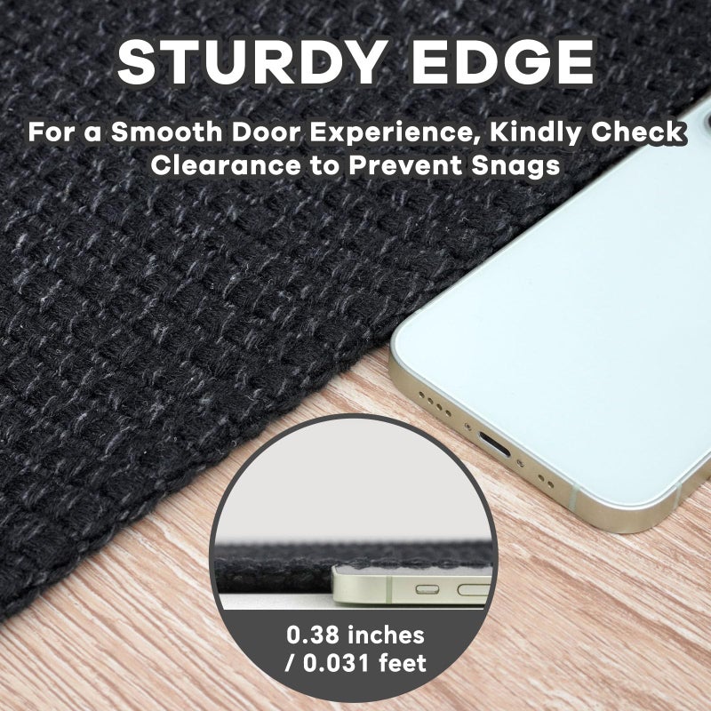 EARTHALL Woven Area Rug 3x5 Ft Washable Rugs for Entryway Braided Non Slip Rubber Backed Throw Rugs Door Mat Indoor Outdoor Entrance Cotton Carpet for Kitchen Foyer Front Door, Black/Grey - Image 2