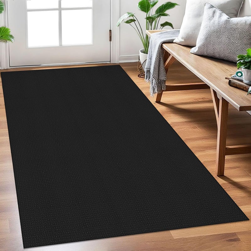 EARTHALL Woven Area Rug 3x5 Ft Washable Rugs for Entryway Braided Non Slip Rubber Backed Throw Rugs Door Mat Indoor Outdoor Entrance Cotton Carpet for Kitchen Foyer Front Door, Black/Grey - Image 1