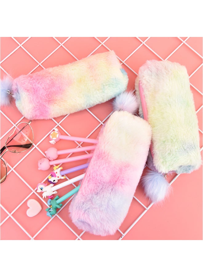AiQi Korean Style Creative Pen Box Gradient Cute Girl Plush Octagon Pencil Bag Girl's Heart Student Simple Storage Bag - Image 4