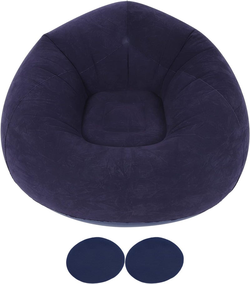 Inflatable Lounge Chair, Soft Single Spherical Sofa for Dorm Room Outdoor Camping Travel, Foldable Inflatable Couch with Premium Flocking and PVC Material, Blue - Image 1