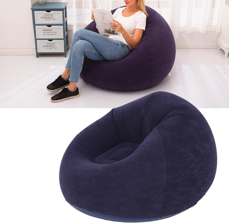 Inflatable Lounge Chair, Soft Single Spherical Sofa for Dorm Room Outdoor Camping Travel, Foldable Inflatable Couch with Premium Flocking and PVC Material, Blue - Image 3