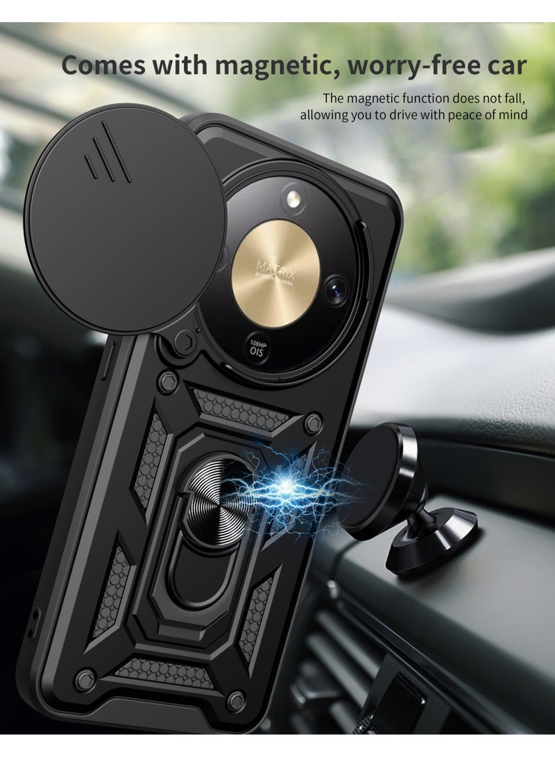 Shunjia Sliding Window Case, Shockproof Rugged Armor with Sliding Camera Cover & 360° Ring Kickstand, Compatible With Honor X9d (Silver) - Image 3